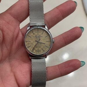 Coach Silver Mesh Watch with Gold Dial
